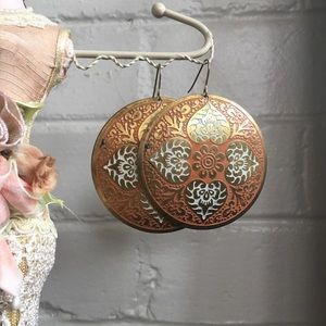 Bronze circle dangle earrings